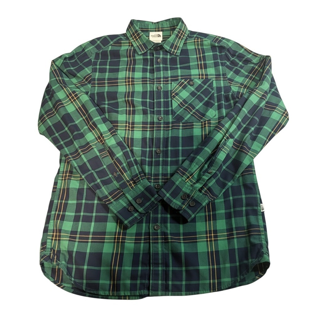 The North Face Plaid Button Down Shirt Small Green Navy NF0A4QPK Long Sleeve